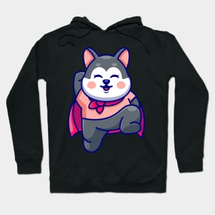 Cute super hero husky flying cartoon Hoodie